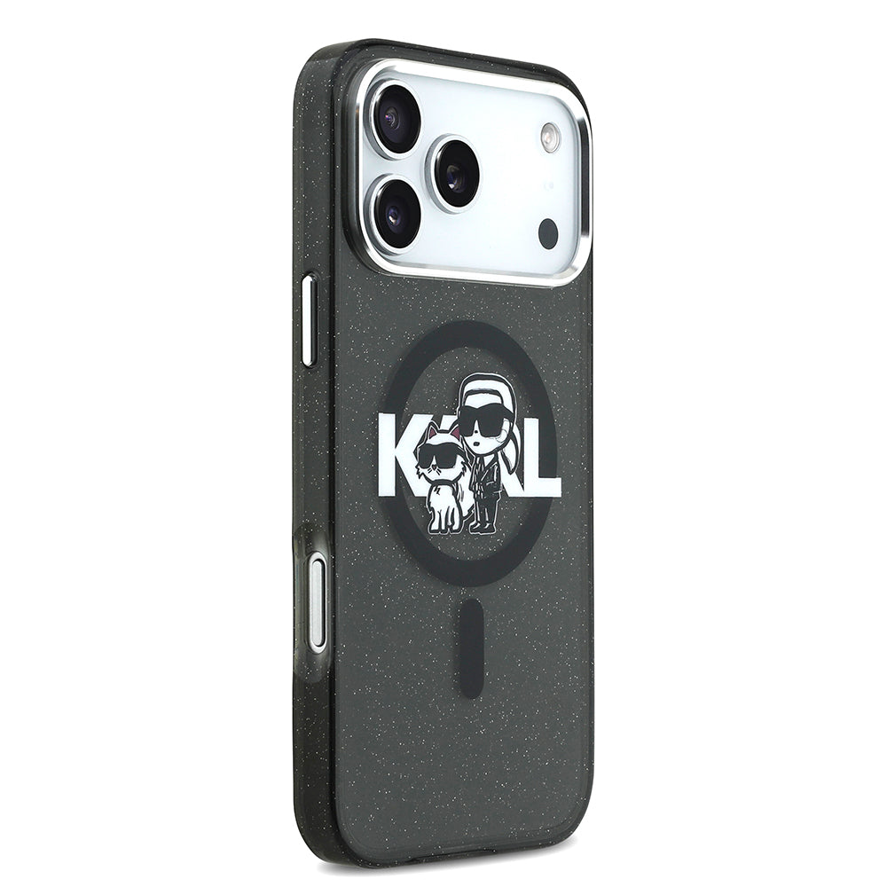 iPhone 17 Pro Max Kılıf Karl Lagerfeld Orijinal Lisanslı Parlayan Simli Karl & Choupette Sketch Logo Kılıf