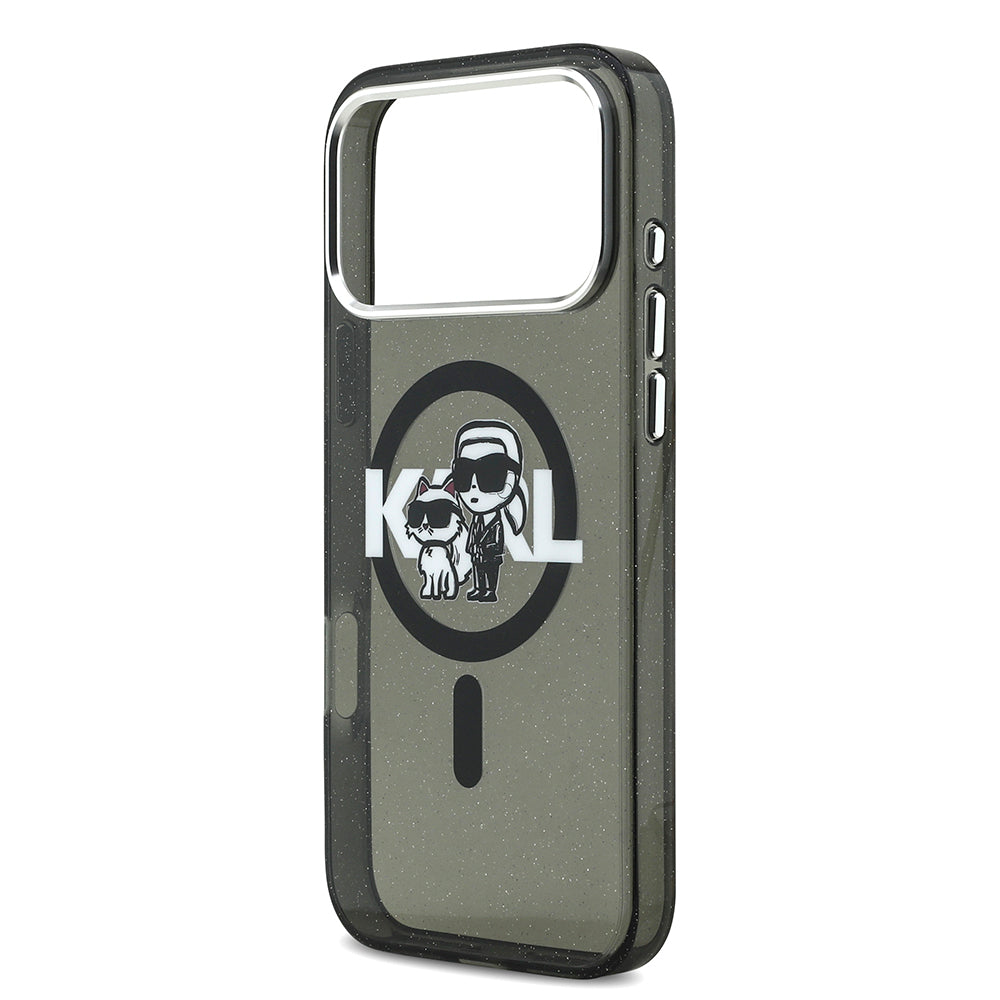 iPhone 17 Pro Max Kılıf Karl Lagerfeld Orijinal Lisanslı Parlayan Simli Karl & Choupette Sketch Logo Kılıf