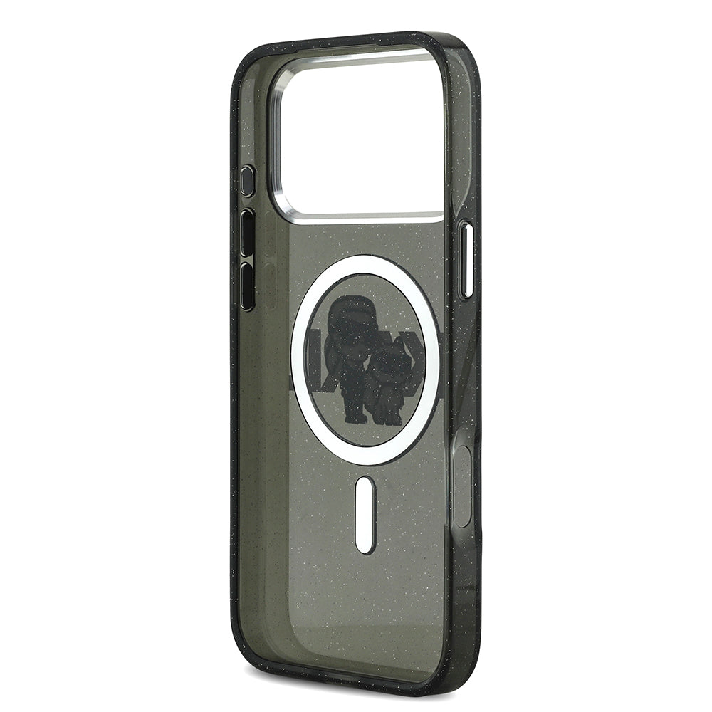 iPhone 17 Pro Max Kılıf Karl Lagerfeld Orijinal Lisanslı Parlayan Simli Karl & Choupette Sketch Logo Kılıf