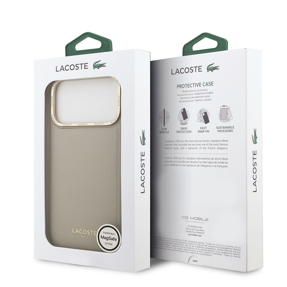 iPhone 17 Pro Max Kılıf Lacoste Orijinal Lisanslı M-safe Şarj Özellikli Champs Elysees PU Deri Tasarımlı Kılıf