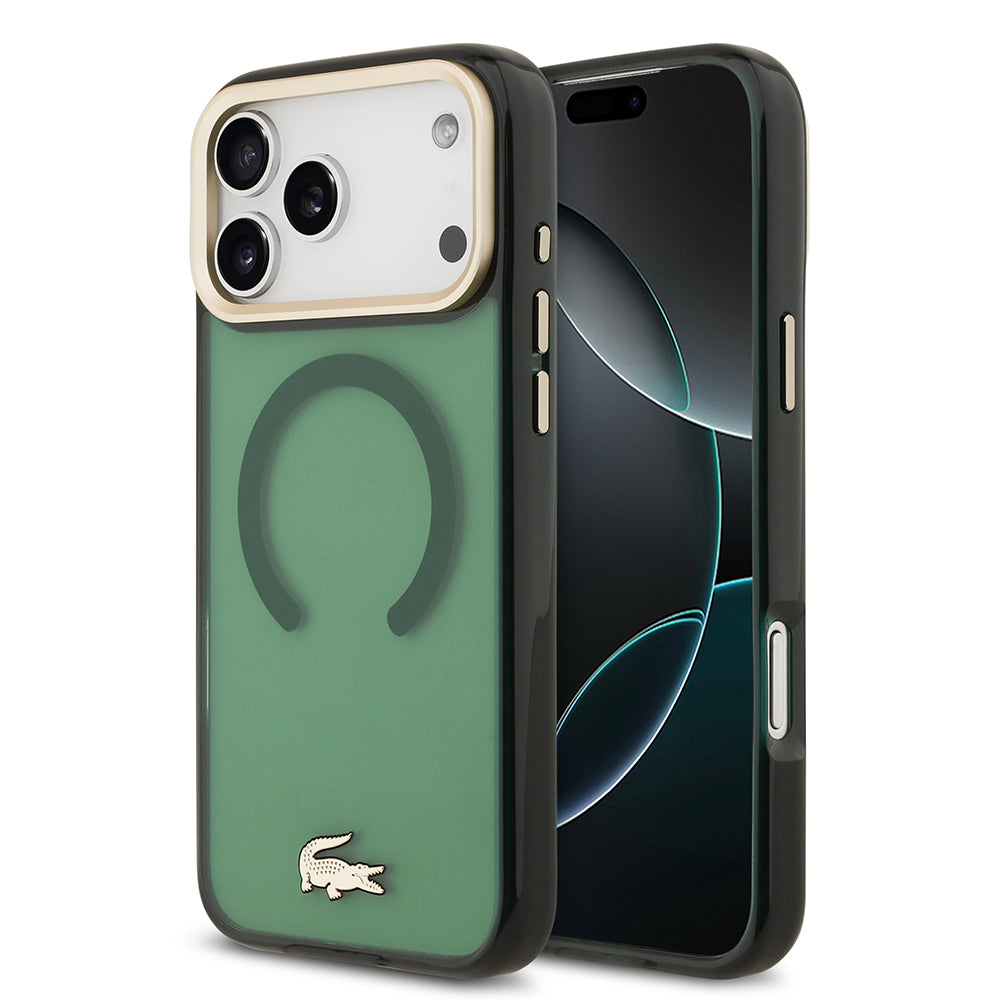 iPhone 17 Pro Max Kılıf Lacoste Orijinal Lisanslı M-safe Şarj Özellikli Gold Timsah Logolu Buzlu Kılıf