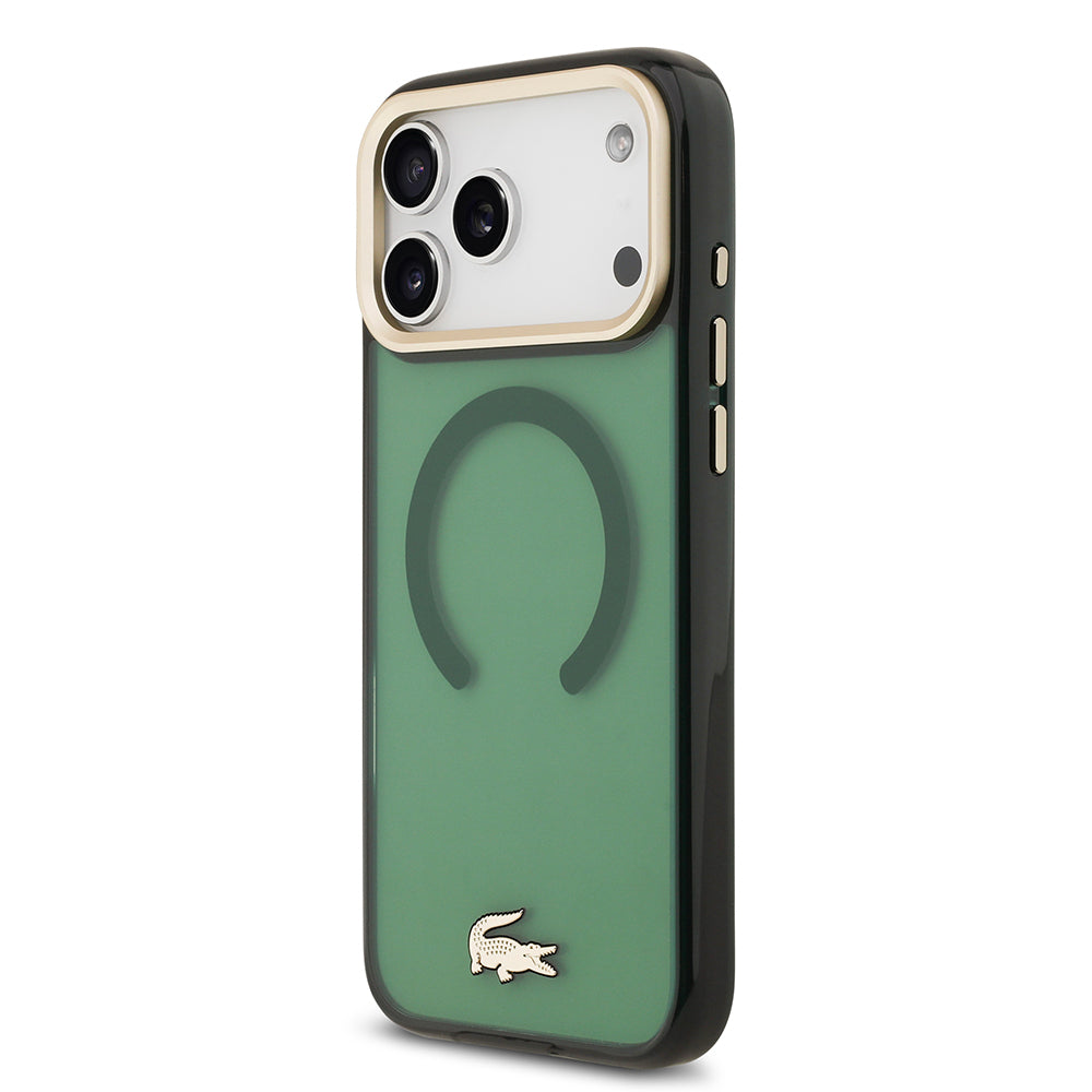 iPhone 17 Pro Max Kılıf Lacoste Orijinal Lisanslı M-safe Şarj Özellikli Gold Timsah Logolu Buzlu Kılıf
