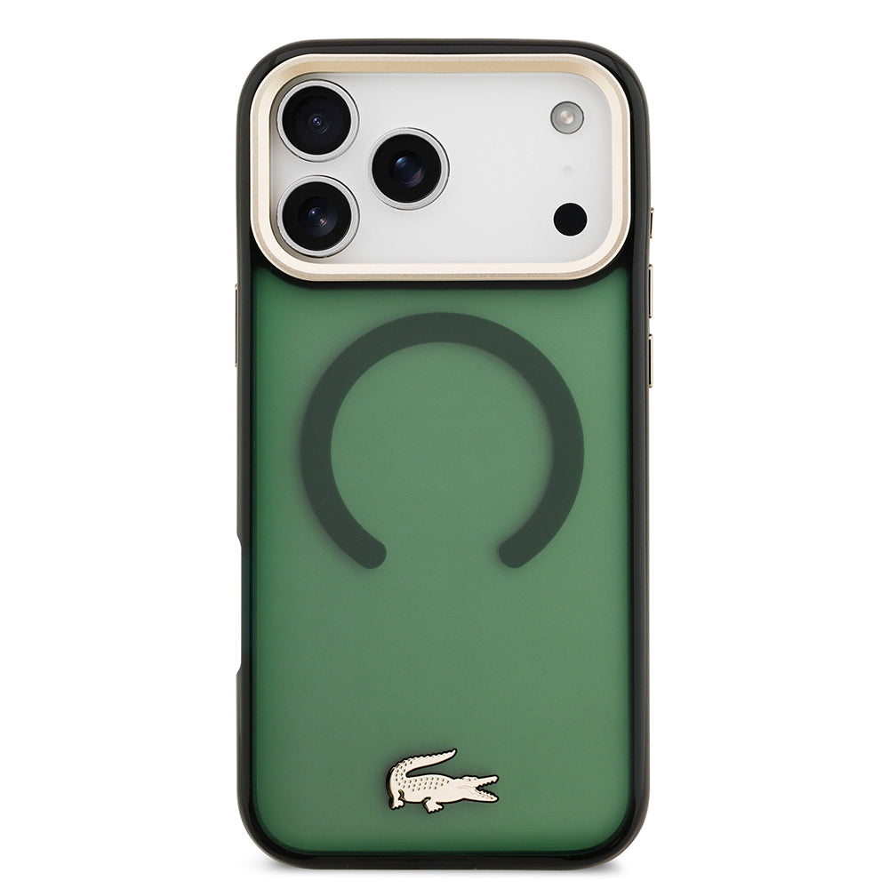 iPhone 17 Pro Max Kılıf Lacoste Orijinal Lisanslı M-safe Şarj Özellikli Gold Timsah Logolu Buzlu Kılıf