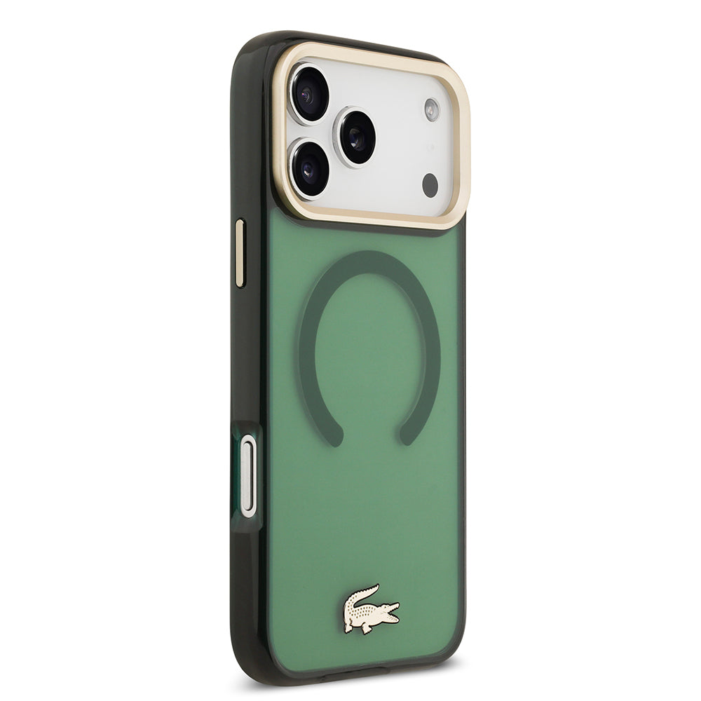 iPhone 17 Pro Max Kılıf Lacoste Orijinal Lisanslı M-safe Şarj Özellikli Gold Timsah Logolu Buzlu Kılıf