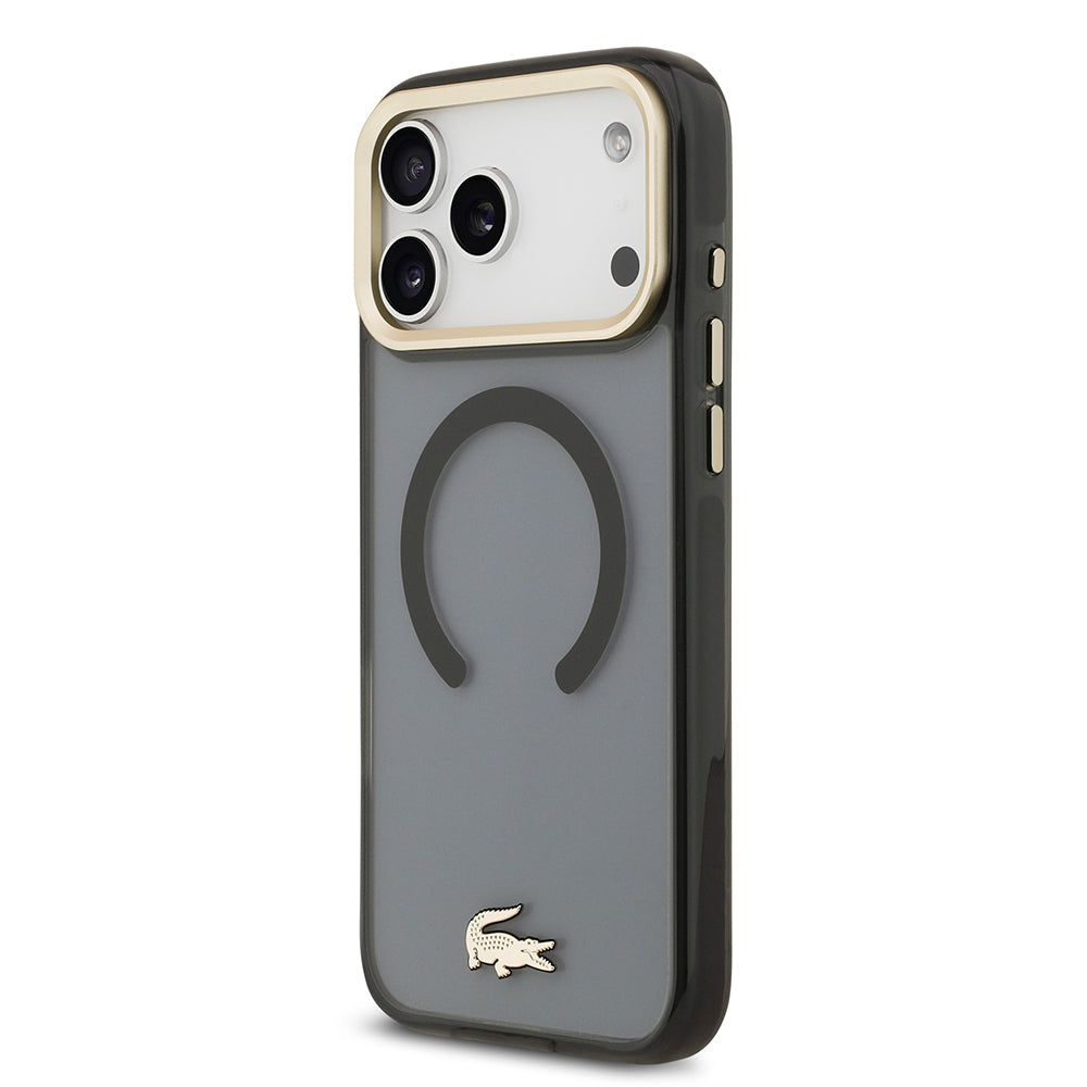 iPhone 17 Pro Max Kılıf Lacoste Orijinal Lisanslı M-safe Şarj Özellikli Gold Timsah Logolu Buzlu Kılıf