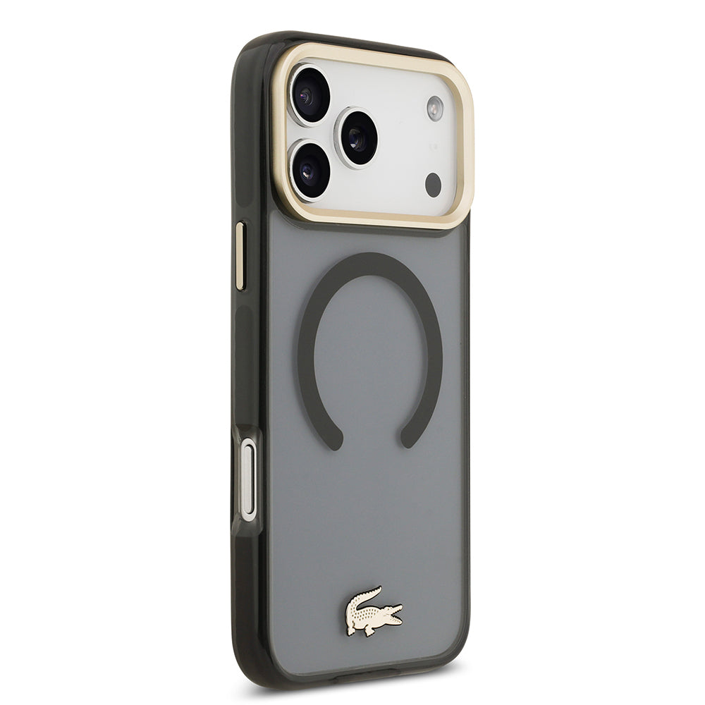 iPhone 17 Pro Max Kılıf Lacoste Orijinal Lisanslı M-safe Şarj Özellikli Gold Timsah Logolu Buzlu Kılıf