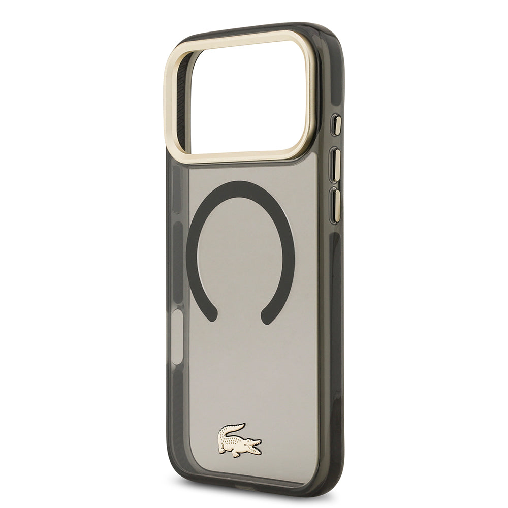 iPhone 17 Pro Max Kılıf Lacoste Orijinal Lisanslı M-safe Şarj Özellikli Gold Timsah Logolu Buzlu Kılıf