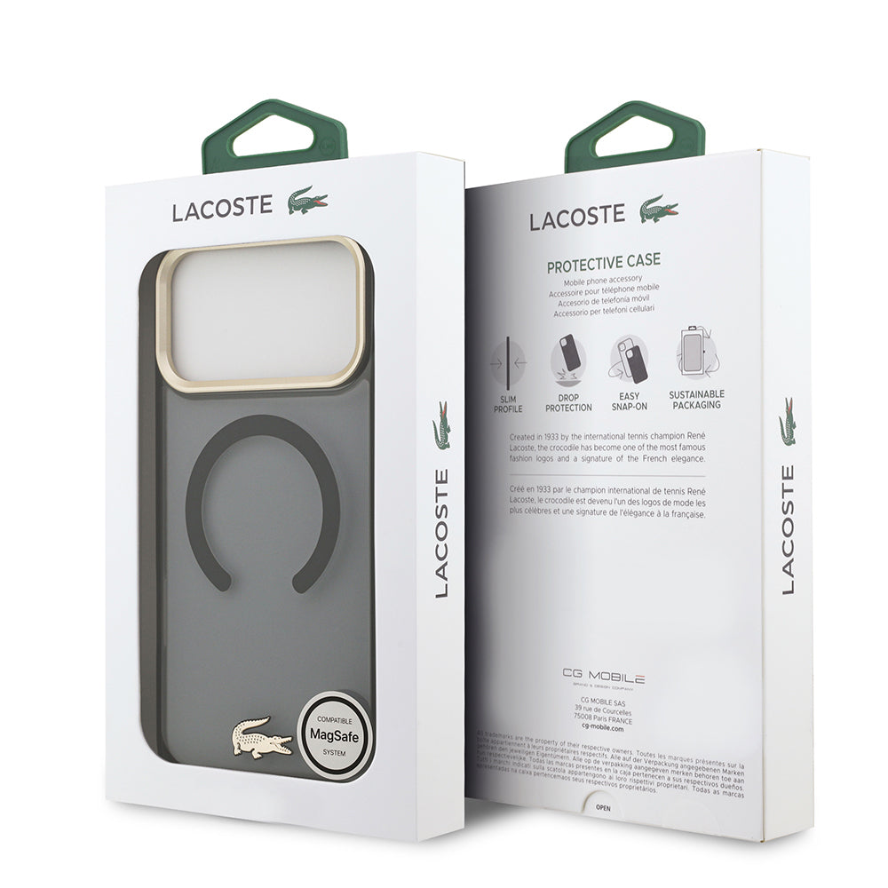iPhone 17 Pro Max Kılıf Lacoste Orijinal Lisanslı M-safe Şarj Özellikli Gold Timsah Logolu Buzlu Kılıf