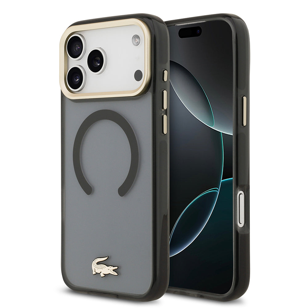 iPhone 17 Pro Max Kılıf Lacoste Orijinal Lisanslı M-safe Şarj Özellikli Gold Timsah Logolu Buzlu Kılıf
