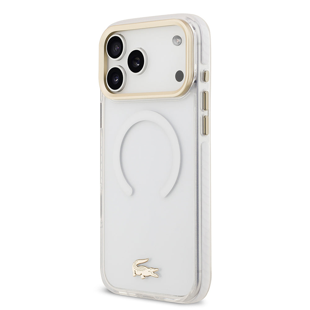 iPhone 17 Pro Max Kılıf Lacoste Orijinal Lisanslı M-safe Şarj Özellikli Gold Timsah Logolu Buzlu Kılıf