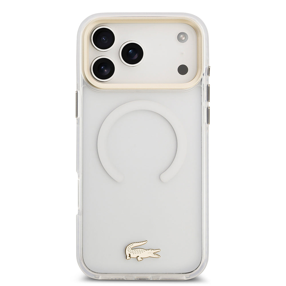 iPhone 17 Pro Max Kılıf Lacoste Orijinal Lisanslı M-safe Şarj Özellikli Gold Timsah Logolu Buzlu Kılıf