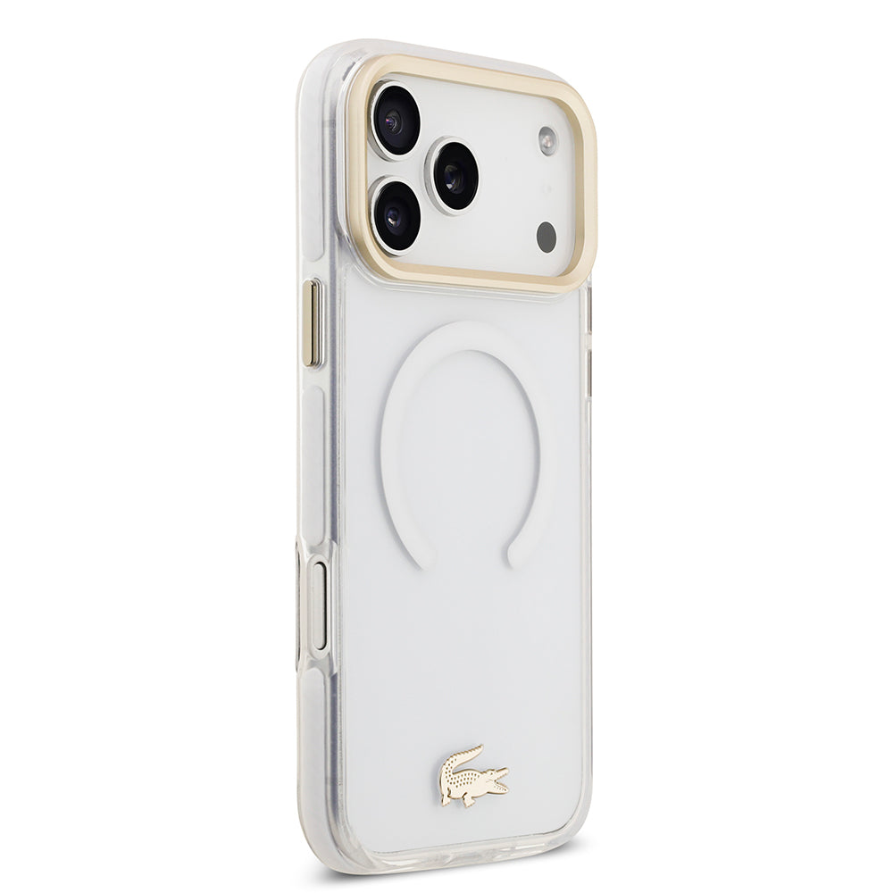 iPhone 17 Pro Max Kılıf Lacoste Orijinal Lisanslı M-safe Şarj Özellikli Gold Timsah Logolu Buzlu Kılıf