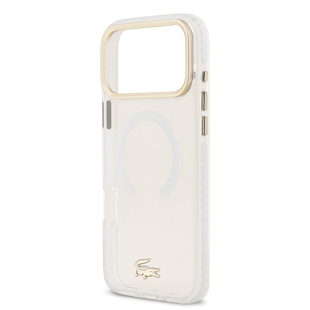 iPhone 17 Pro Max Kılıf Lacoste Orijinal Lisanslı M-safe Şarj Özellikli Gold Timsah Logolu Buzlu Kılıf