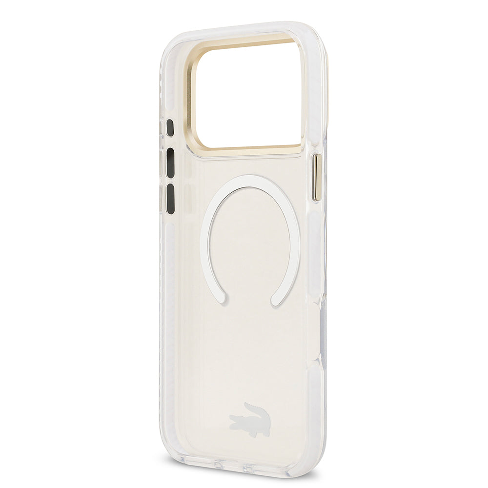 iPhone 17 Pro Max Kılıf Lacoste Orijinal Lisanslı M-safe Şarj Özellikli Gold Timsah Logolu Buzlu Kılıf