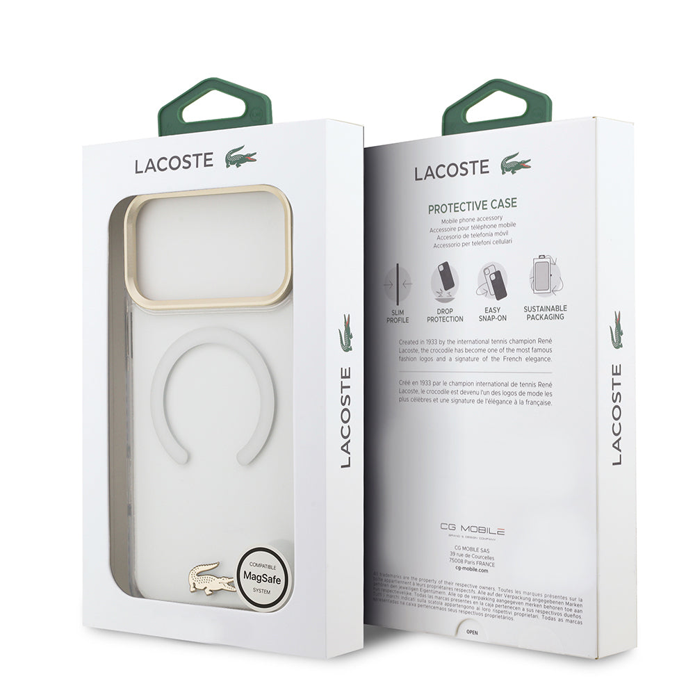 iPhone 17 Pro Max Kılıf Lacoste Orijinal Lisanslı M-safe Şarj Özellikli Gold Timsah Logolu Buzlu Kılıf