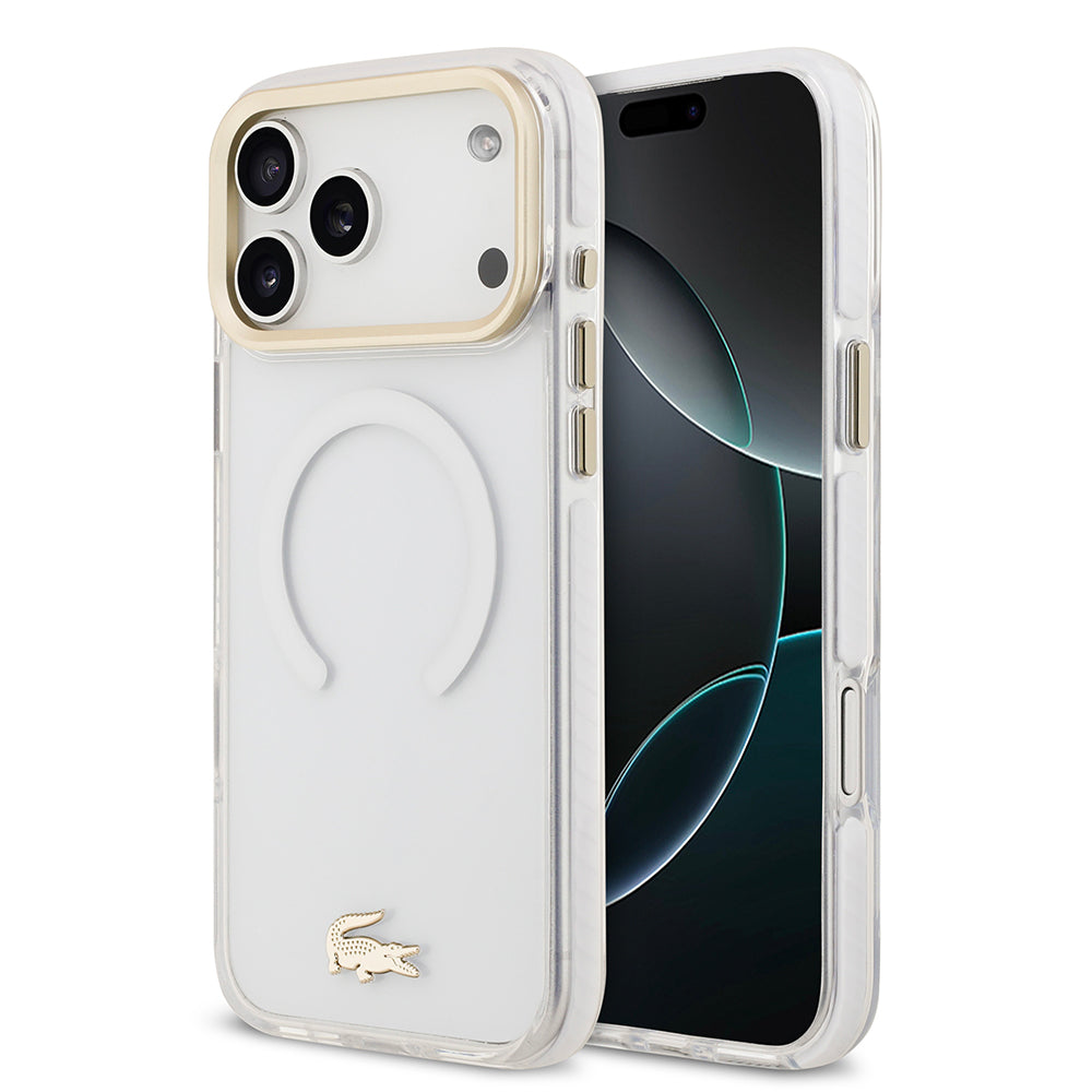 iPhone 17 Pro Max Kılıf Lacoste Orijinal Lisanslı M-safe Şarj Özellikli Gold Timsah Logolu Buzlu Kılıf
