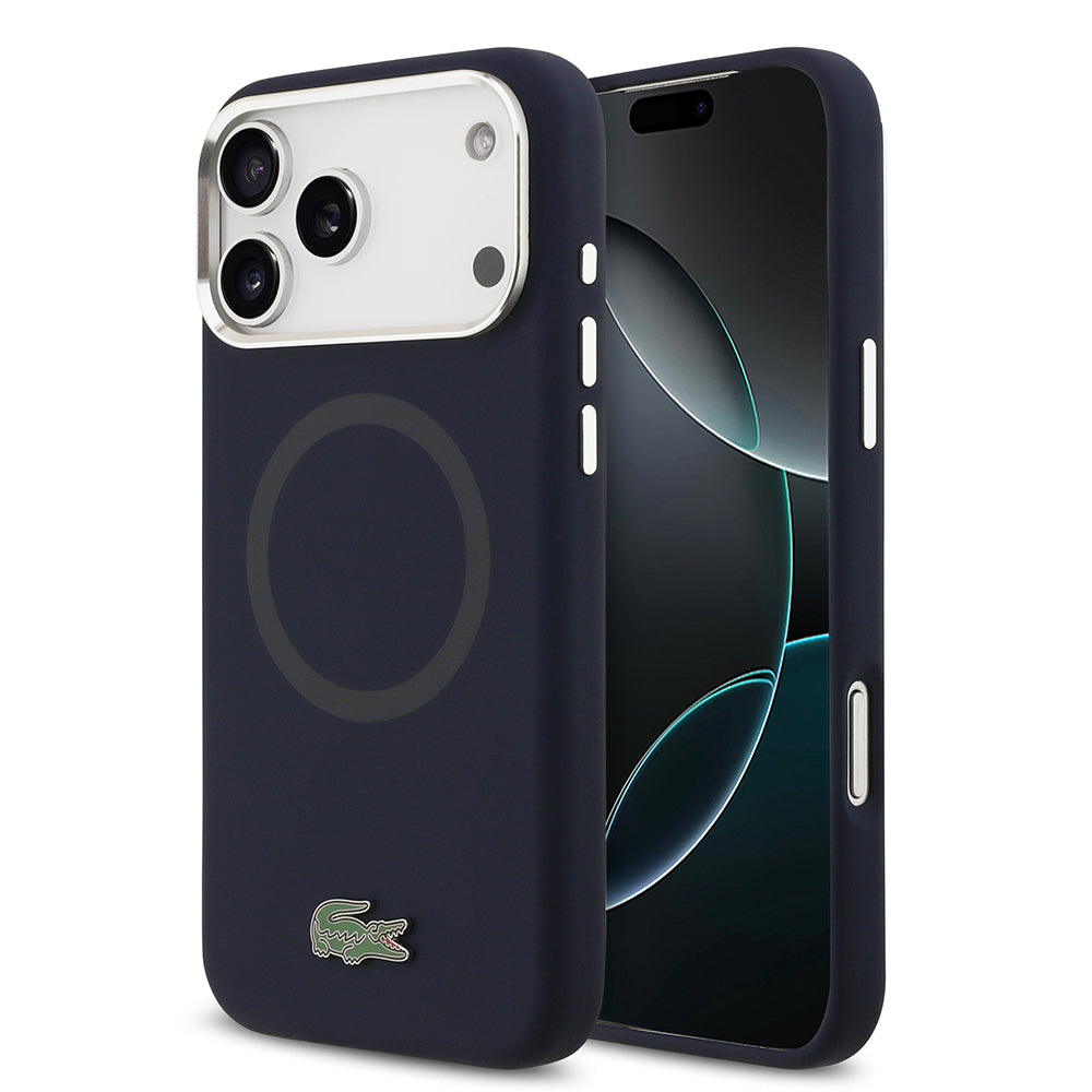 iPhone 17 Pro Max Kılıf Lacoste Orijinal Lisanslı M-safe Şarj Özellikli İkonik Logolu Metal Kamera Çerçeveli Silikon Kılıf