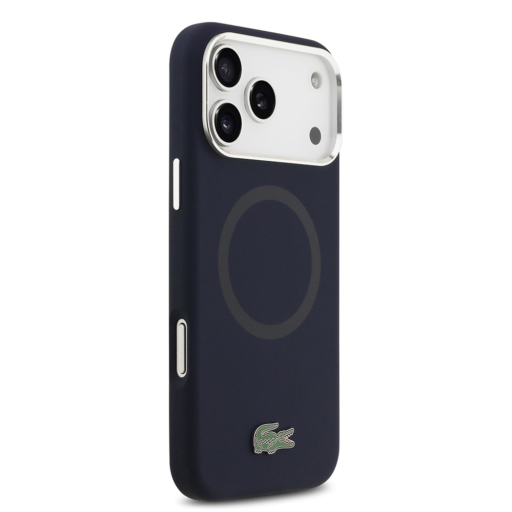 iPhone 17 Pro Max Kılıf Lacoste Orijinal Lisanslı M-safe Şarj Özellikli İkonik Logolu Metal Kamera Çerçeveli Silikon Kılıf