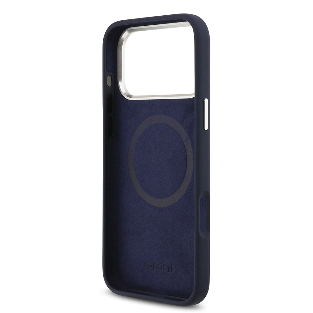 iPhone 17 Pro Max Kılıf Lacoste Orijinal Lisanslı M-safe Şarj Özellikli İkonik Logolu Metal Kamera Çerçeveli Silikon Kılıf