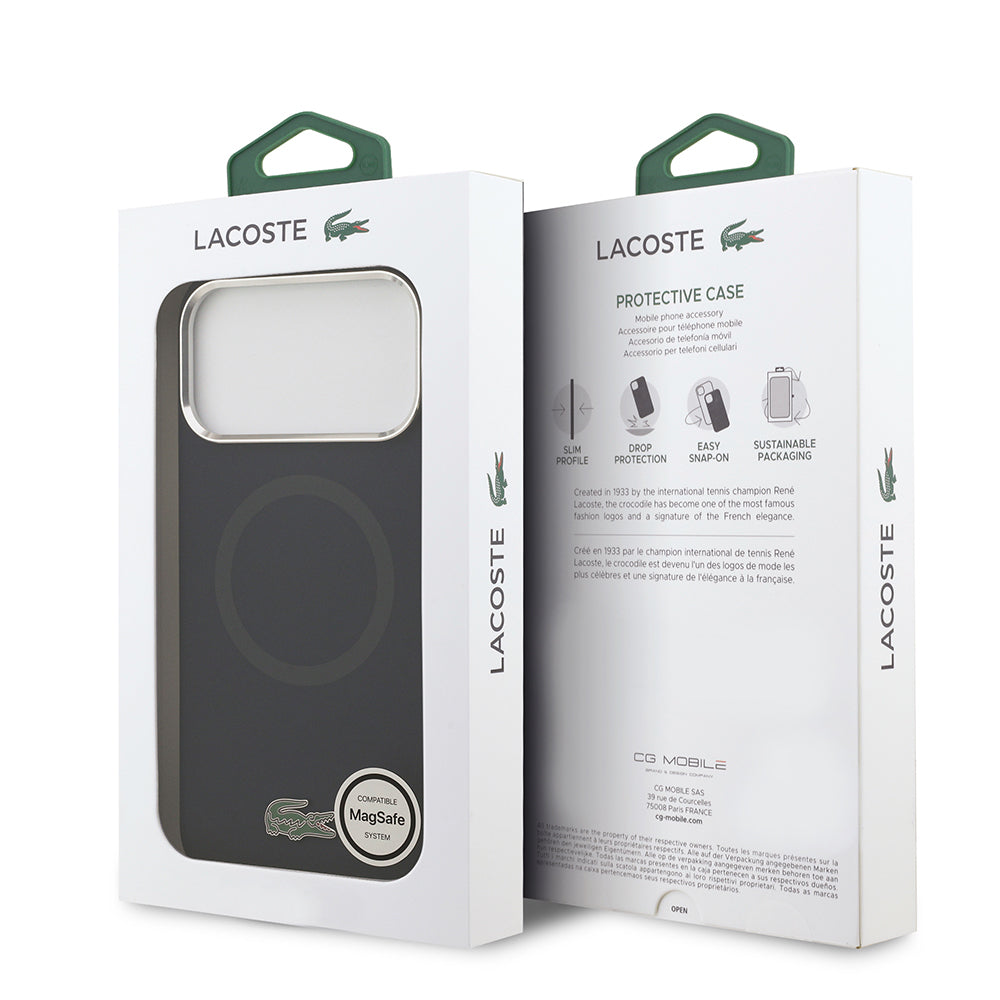 iPhone 17 Pro Max Kılıf Lacoste Orijinal Lisanslı M-safe Şarj Özellikli İkonik Logolu Metal Kamera Çerçeveli Silikon Kılıf