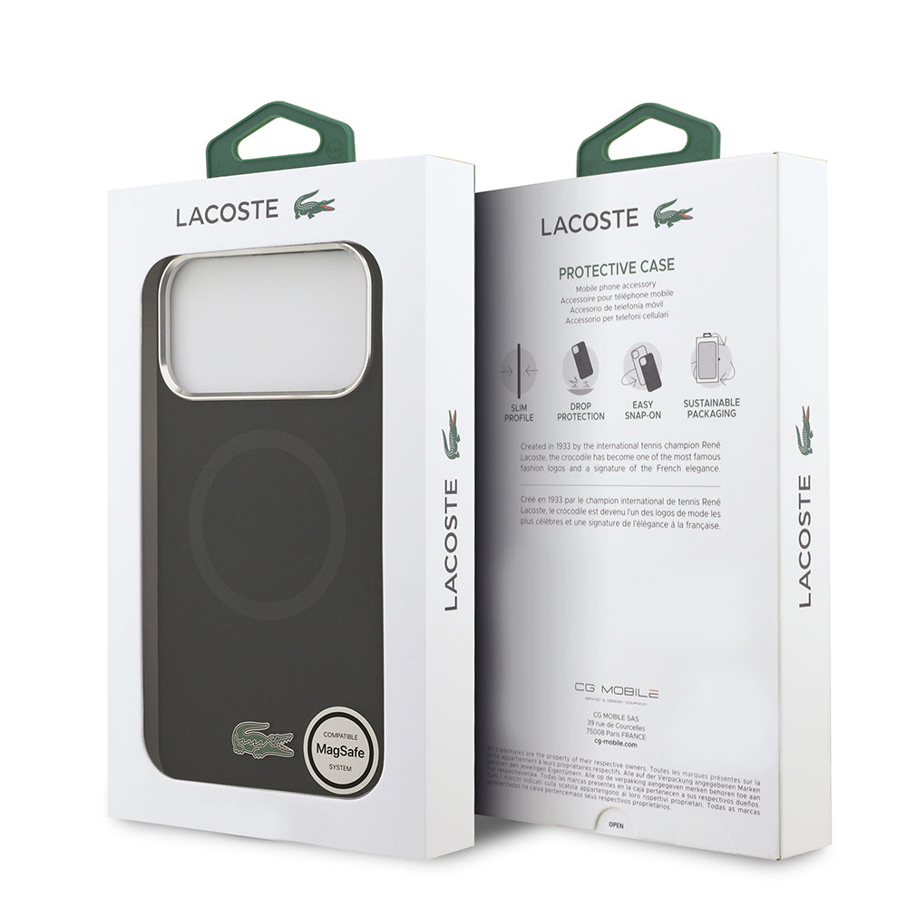 iPhone 17 Pro Max Kılıf Lacoste Orijinal Lisanslı M-safe Şarj Özellikli İkonik Logolu Metal Kamera Çerçeveli Silikon Kılıf
