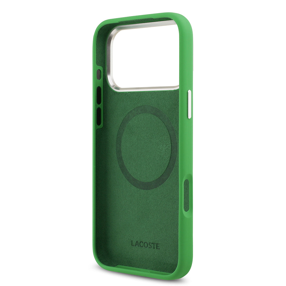 iPhone 17 Pro Max Kılıf Lacoste Orijinal Lisanslı M-safe Şarj Özellikli İkonik Logolu Metal Kamera Çerçeveli Silikon Kılıf