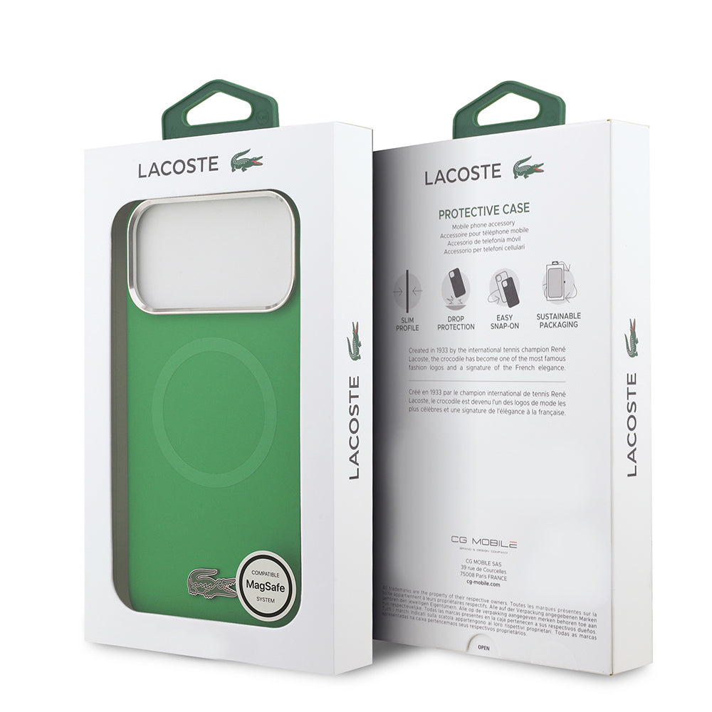 iPhone 17 Pro Max Kılıf Lacoste Orijinal Lisanslı M-safe Şarj Özellikli İkonik Logolu Metal Kamera Çerçeveli Silikon Kılıf