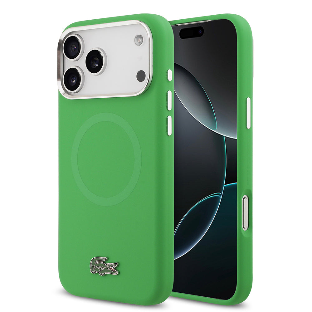 iPhone 17 Pro Max Kılıf Lacoste Orijinal Lisanslı M-safe Şarj Özellikli İkonik Logolu Metal Kamera Çerçeveli Silikon Kılıf