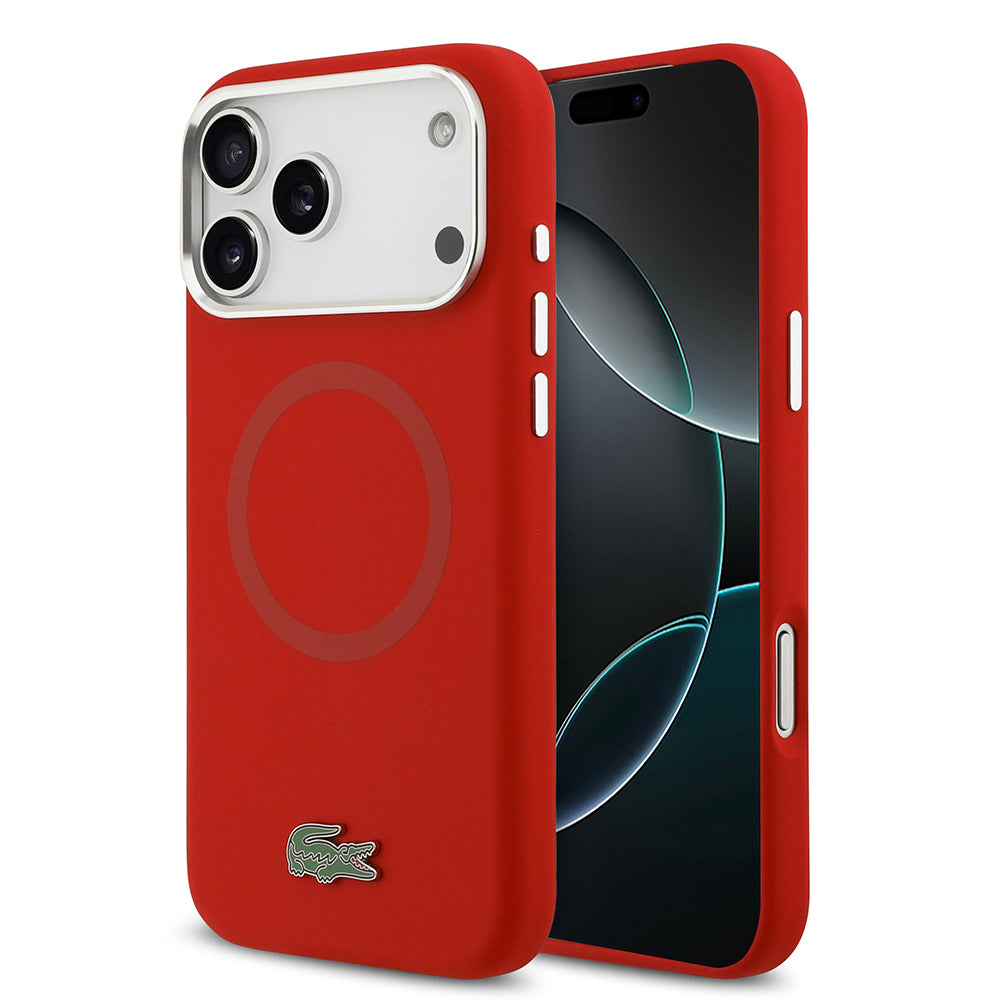 iPhone 17 Pro Max Kılıf Lacoste Orijinal Lisanslı M-safe Şarj Özellikli İkonik Logolu Metal Kamera Çerçeveli Silikon Kılıf
