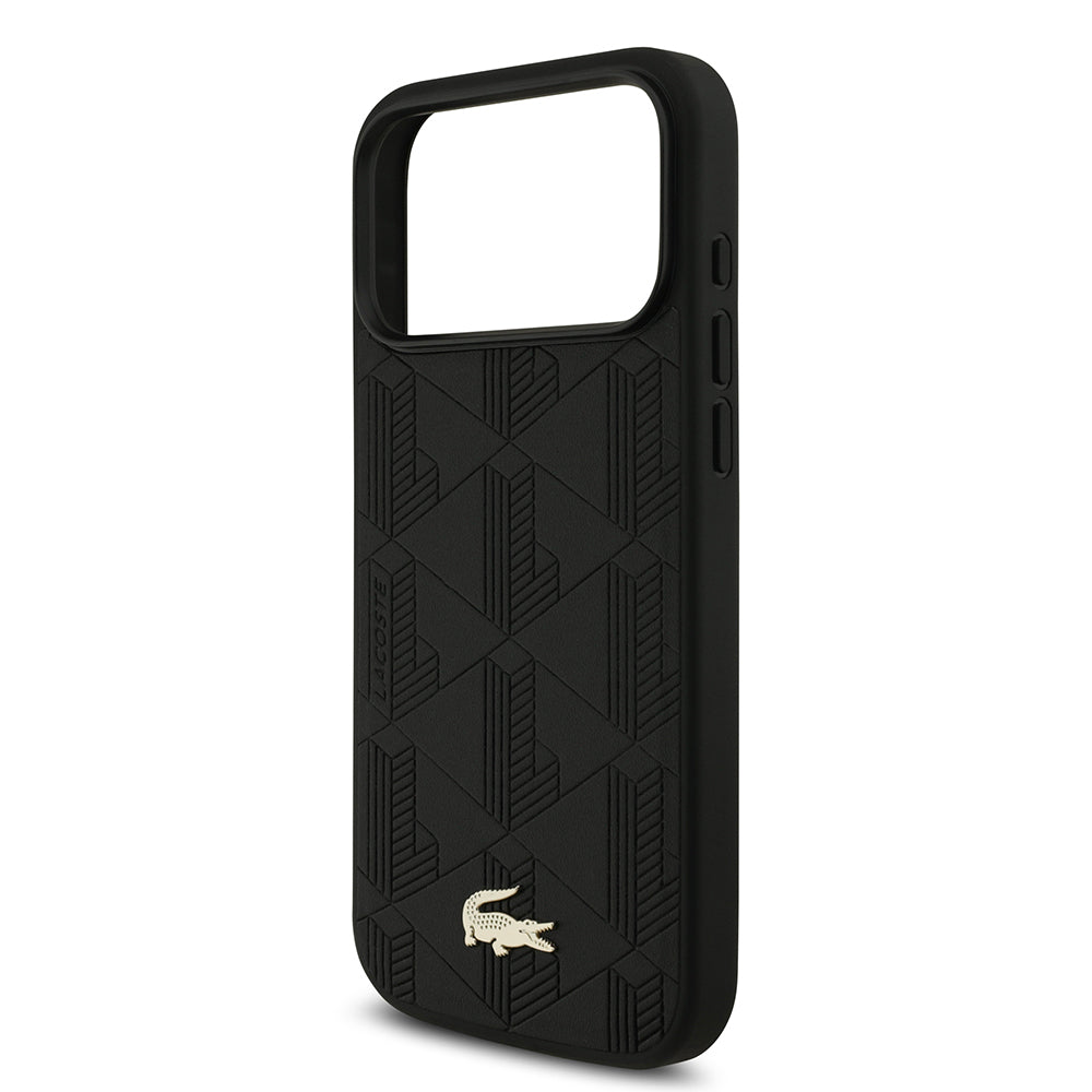 iPhone 17 Pro Max Kılıf Lacoste Orijinal Lisanslı M-safe Şarj Özellikli PU Deri Tasarımlı Karışık Monogram Desenli Kılıf