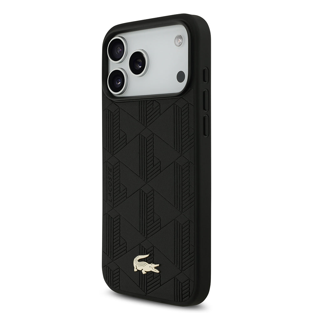 iPhone 17 Pro Max Kılıf Lacoste Orijinal Lisanslı M-safe Şarj Özellikli PU Deri Tasarımlı Karışık Monogram Desenli Kılıf