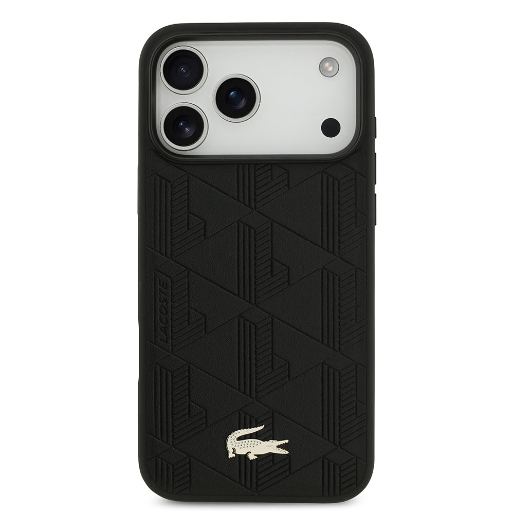 iPhone 17 Pro Max Kılıf Lacoste Orijinal Lisanslı M-safe Şarj Özellikli PU Deri Tasarımlı Karışık Monogram Desenli Kılıf