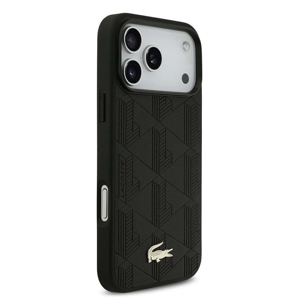 iPhone 17 Pro Max Kılıf Lacoste Orijinal Lisanslı M-safe Şarj Özellikli PU Deri Tasarımlı Karışık Monogram Desenli Kılıf