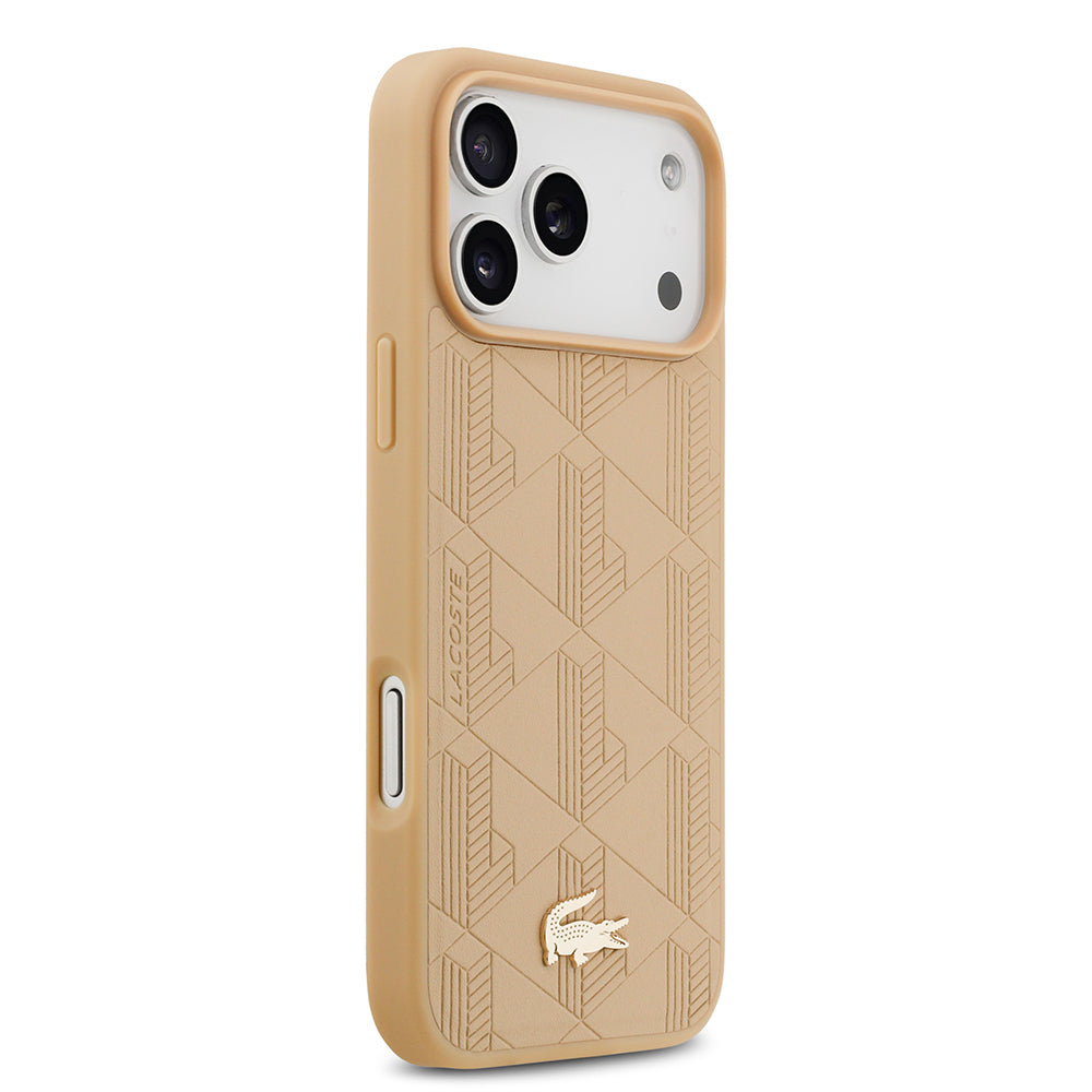 iPhone 17 Pro Max Kılıf Lacoste Orijinal Lisanslı M-safe Şarj Özellikli PU Deri Tasarımlı Karışık Monogram Desenli Kılıf