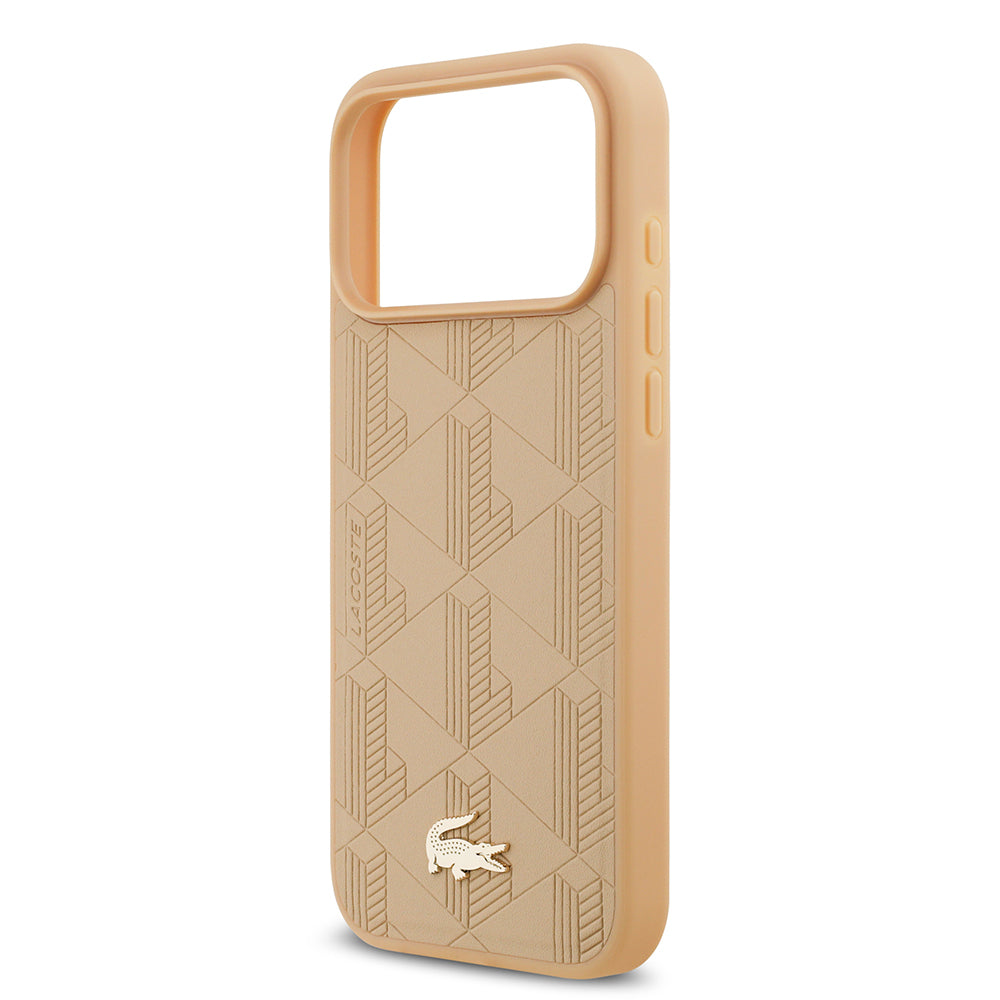 iPhone 17 Pro Max Kılıf Lacoste Orijinal Lisanslı M-safe Şarj Özellikli PU Deri Tasarımlı Karışık Monogram Desenli Kılıf