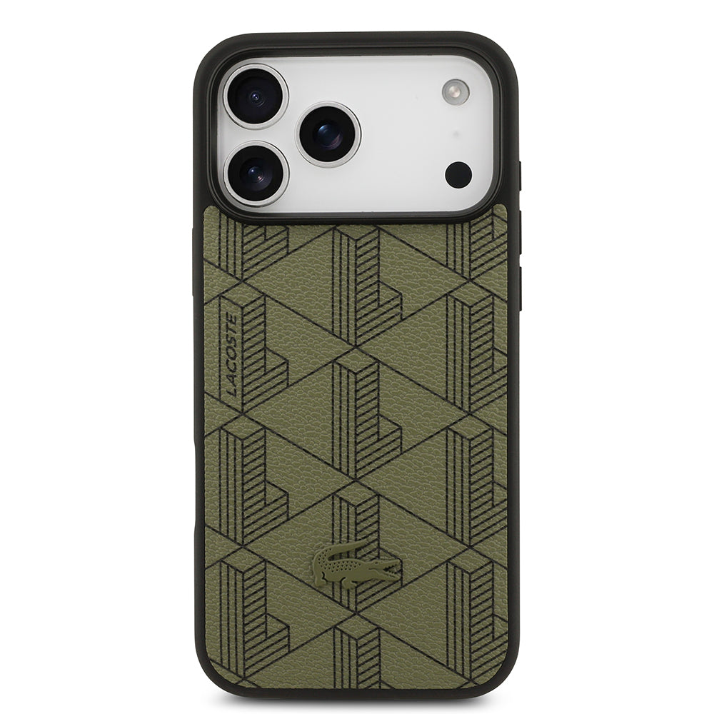 iPhone 17 Pro Max Kılıf Lacoste Orijinal Lisanslı M-safe Şarj Özellikli PU Deri Tasarımlı Kartlıklı Karışık Monogram Desenli Kılıf