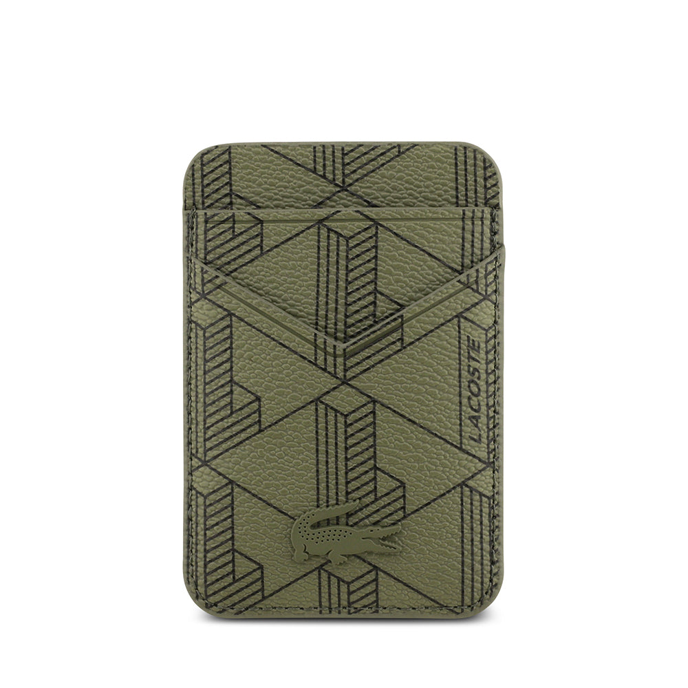 iPhone 17 Pro Max Kılıf Lacoste Orijinal Lisanslı M-safe Şarj Özellikli PU Deri Tasarımlı Kartlıklı Karışık Monogram Desenli Kılıf