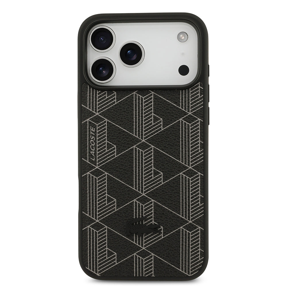 iPhone 17 Pro Max Kılıf Lacoste Orijinal Lisanslı M-safe Şarj Özellikli PU Deri Tasarımlı Kartlıklı Karışık Monogram Desenli Kılıf