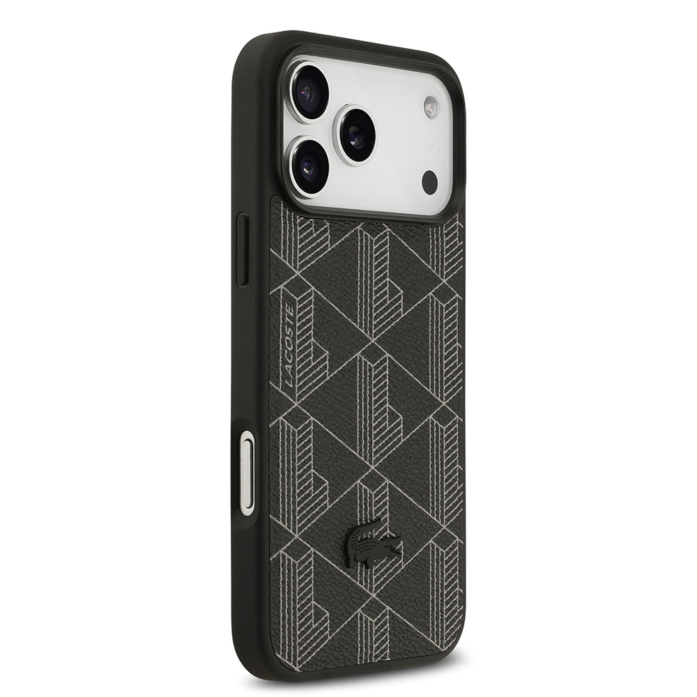 iPhone 17 Pro Max Kılıf Lacoste Orijinal Lisanslı M-safe Şarj Özellikli PU Deri Tasarımlı Kartlıklı Karışık Monogram Desenli Kılıf