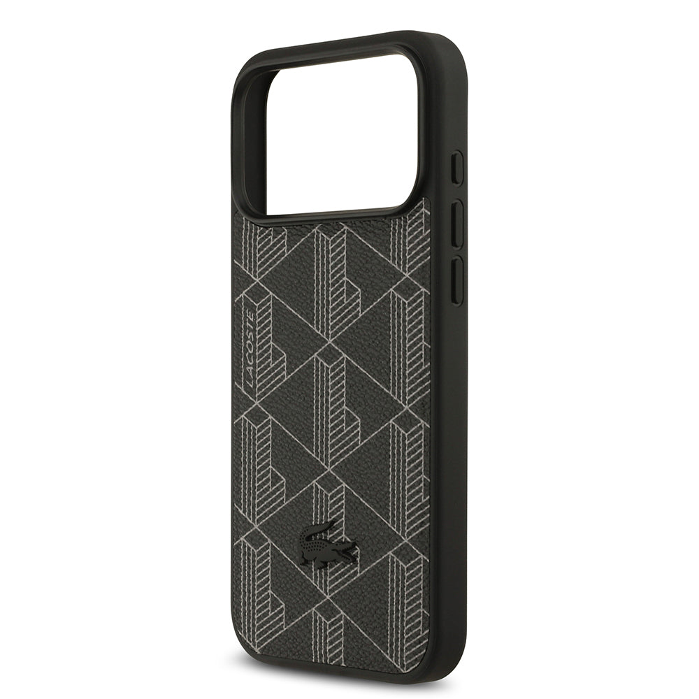 iPhone 17 Pro Max Kılıf Lacoste Orijinal Lisanslı M-safe Şarj Özellikli PU Deri Tasarımlı Kartlıklı Karışık Monogram Desenli Kılıf