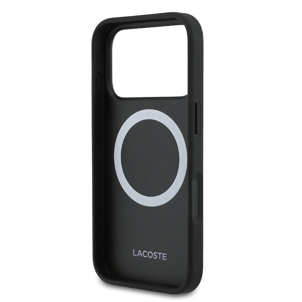 iPhone 17 Pro Max Kılıf Lacoste Orijinal Lisanslı M-safe Şarj Özellikli PU Deri Tasarımlı Kartlıklı Karışık Monogram Desenli Kılıf