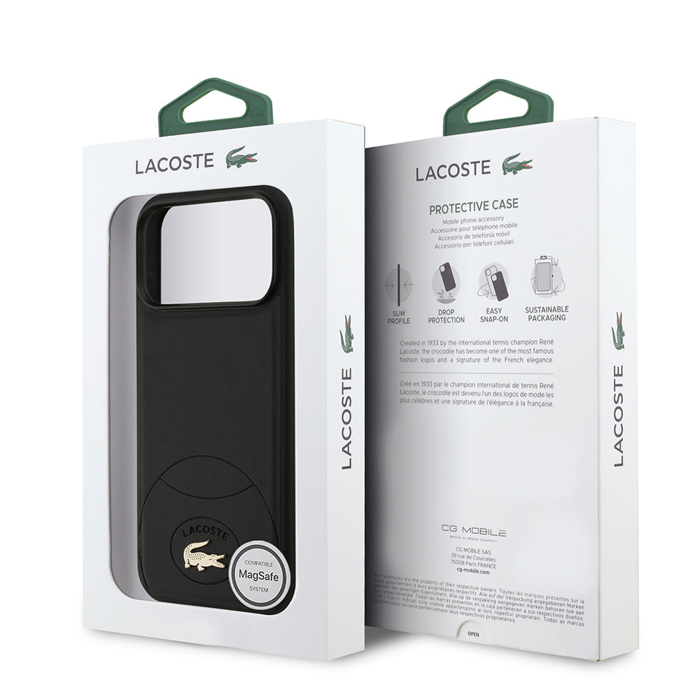 iPhone 17 Pro Max Kılıf Lacoste Orijinal Lisanslı M-safe Şarj Özellikli PU Deri Tasarımlı Metal Logolu Kılıf