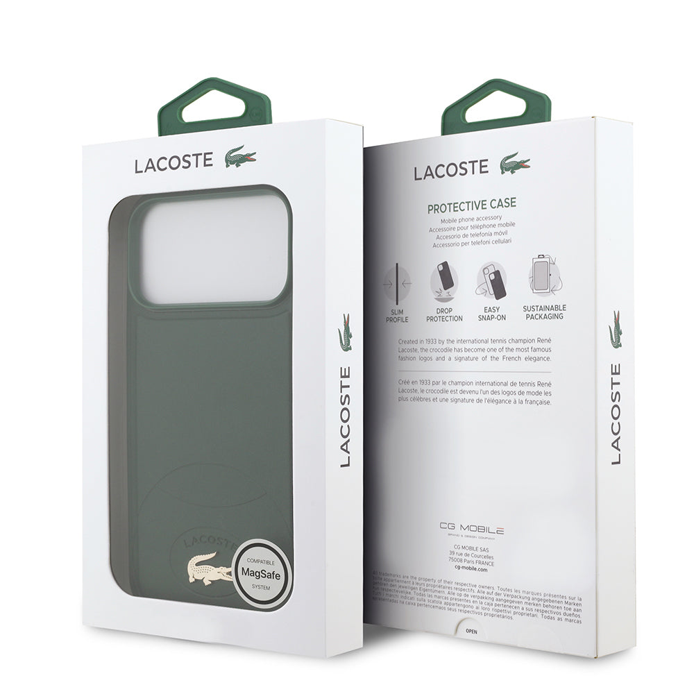 iPhone 17 Pro Max Kılıf Lacoste Orijinal Lisanslı M-safe Şarj Özellikli PU Deri Tasarımlı Metal Logolu Kılıf