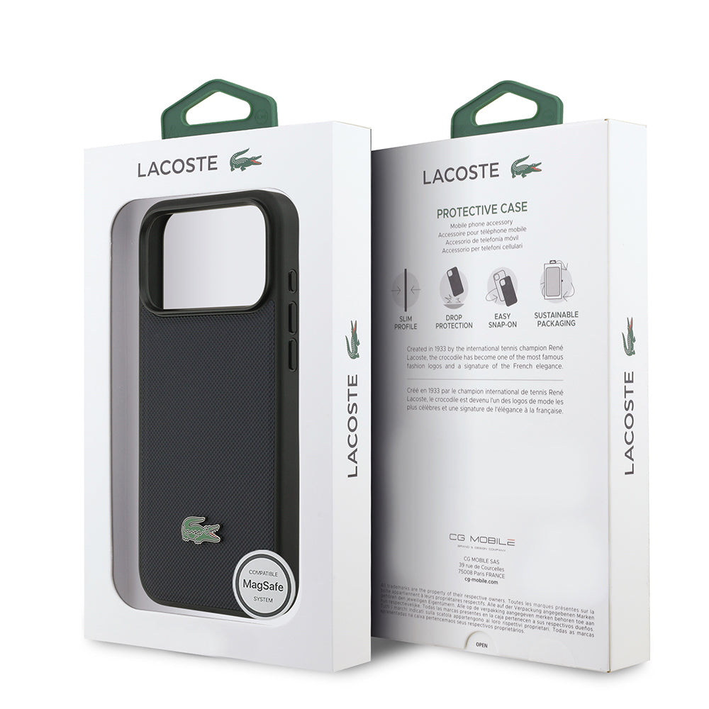 iPhone 17 Pro Max Kılıf Lacoste Orijinal Lisanslı M-safe Şarj Özellikli PU Pike Desenli Metal Logolu Kılıf