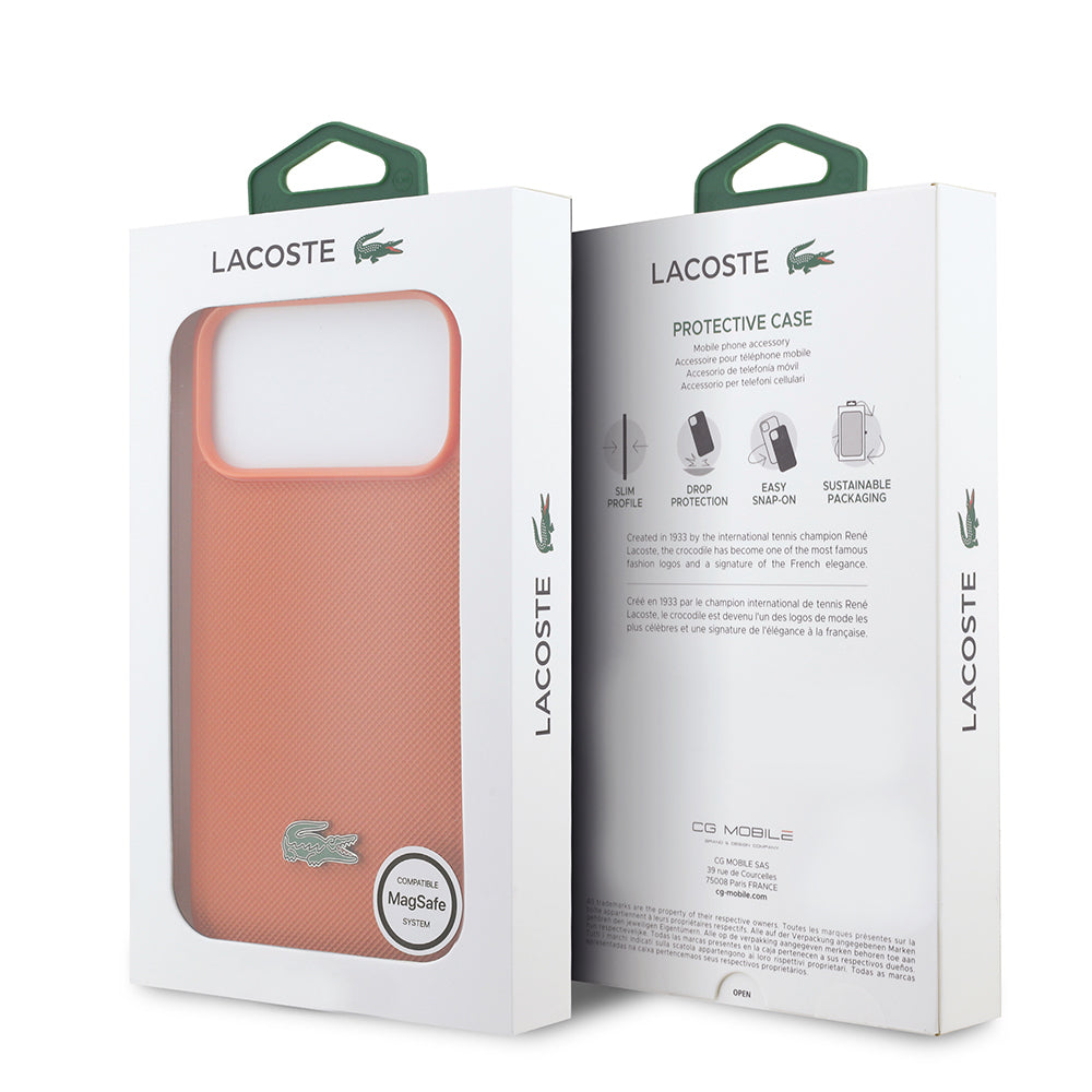 iPhone 17 Pro Max Kılıf Lacoste Orijinal Lisanslı M-safe Şarj Özellikli PU Pike Desenli Metal Logolu Kılıf