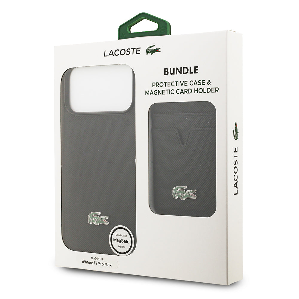 iPhone 17 Pro Max Kılıf Lacoste Orijinal Lisanslı M-safe Şarj Özellikli PU Pike Desenli Metal Logolu Kartlıklı Kılıf