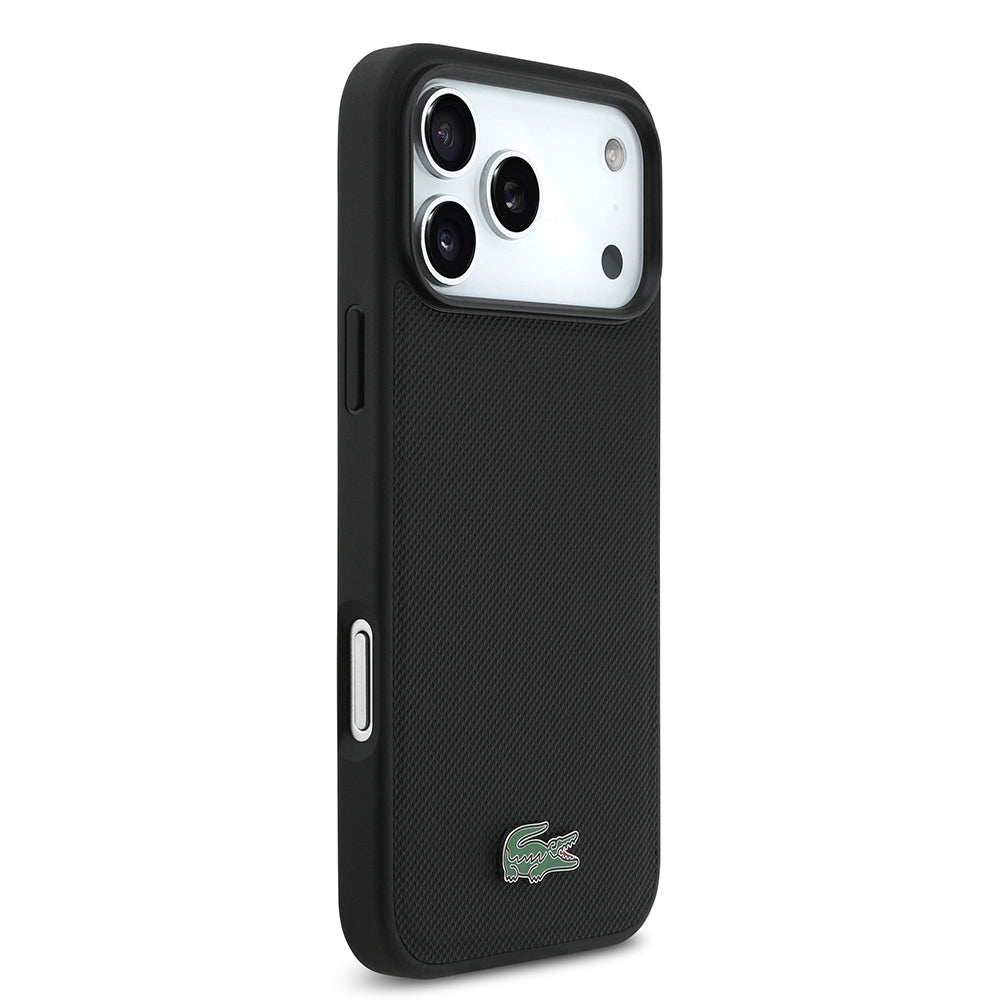 iPhone 17 Pro Max Kılıf Lacoste Orijinal Lisanslı M-safe Şarj Özellikli PU Pike Desenli Metal Logolu Kartlıklı Kılıf