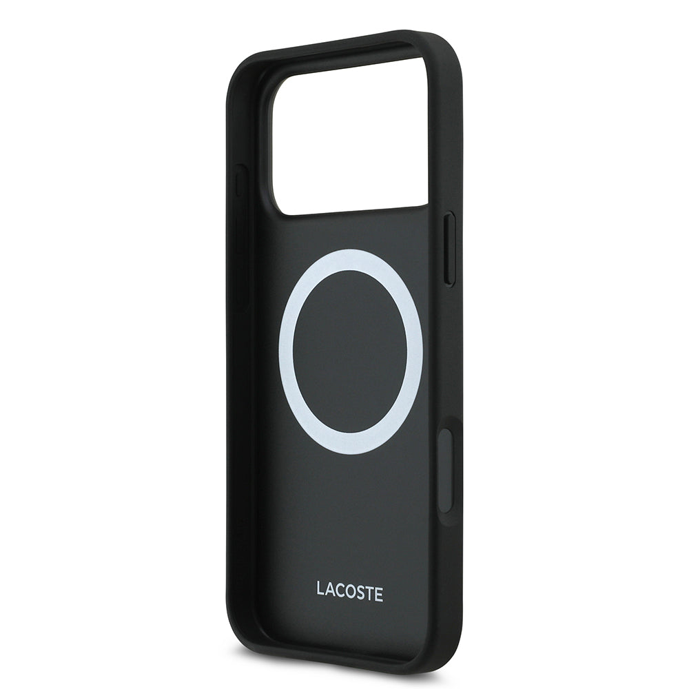 iPhone 17 Pro Max Kılıf Lacoste Orijinal Lisanslı M-safe Şarj Özellikli PU Pike Desenli Metal Logolu Kartlıklı Kılıf