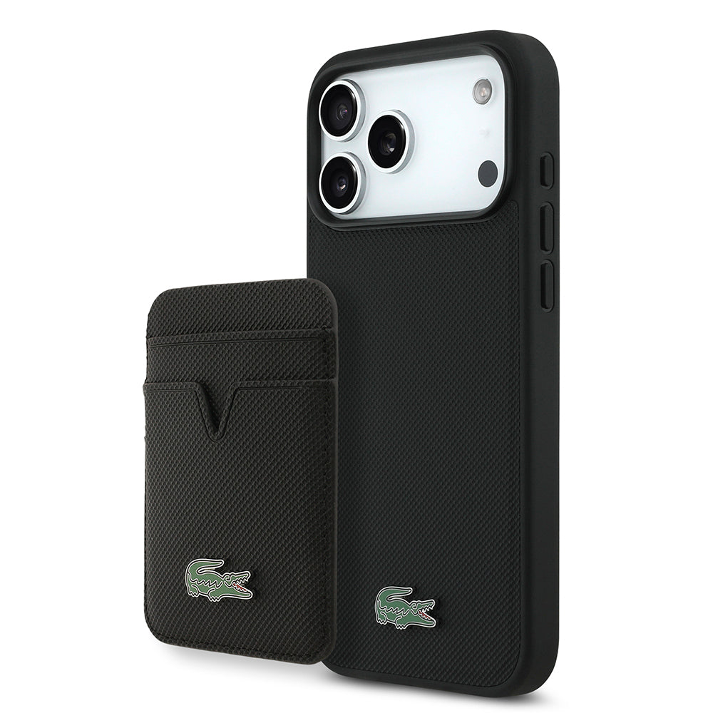 iPhone 17 Pro Max Kılıf Lacoste Orijinal Lisanslı M-safe Şarj Özellikli PU Pike Desenli Metal Logolu Kartlıklı Kılıf
