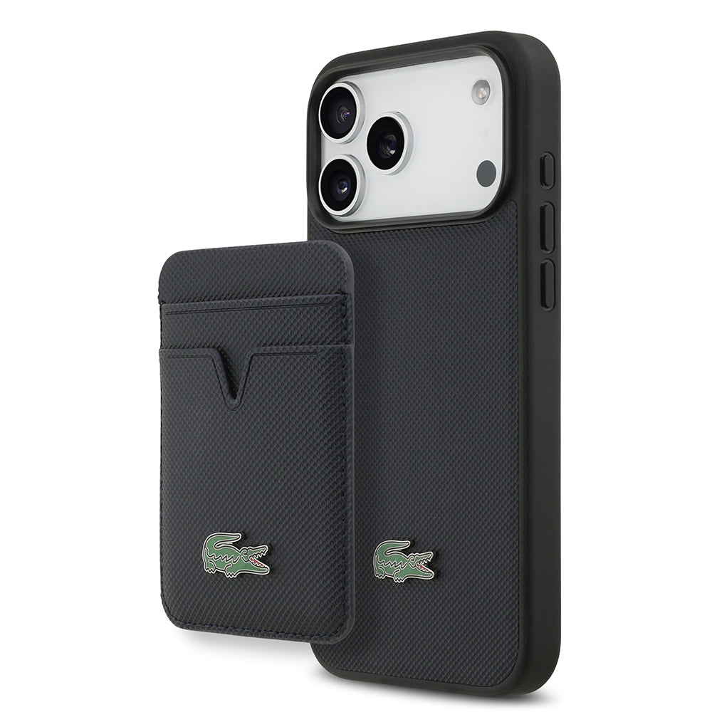 iPhone 17 Pro Max Kılıf Lacoste Orijinal Lisanslı M-safe Şarj Özellikli PU Pike Desenli Metal Logolu Kartlıklı Kılıf